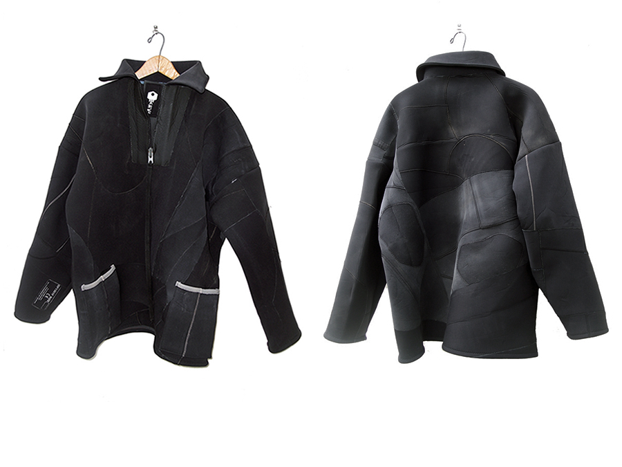 Fisherman smock made from recycled black neoprene wetsuits